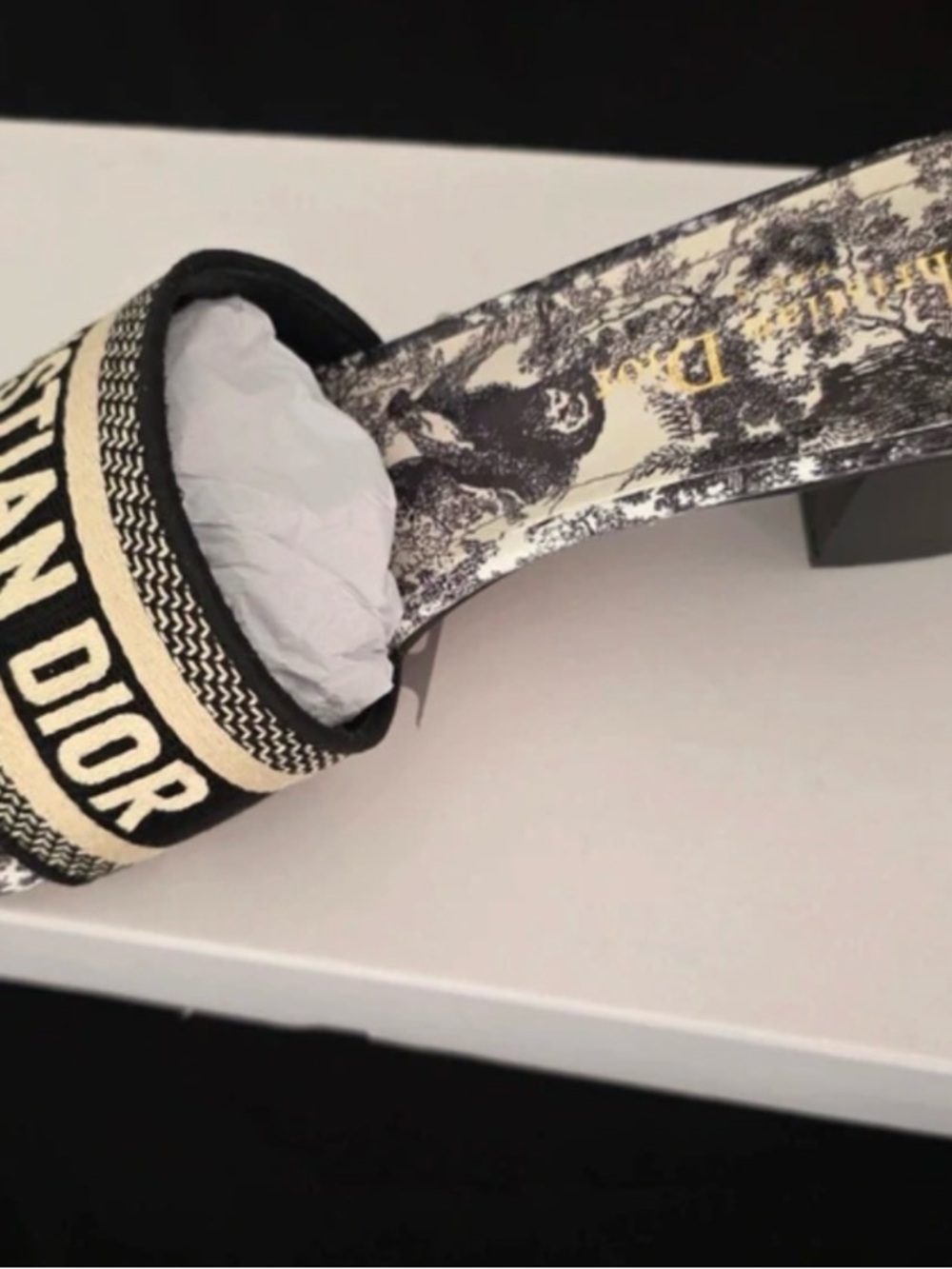 Dior Black Logo Embroidered Slide Sandal